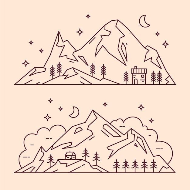 Free Vector hand drawn mountain outline illustration