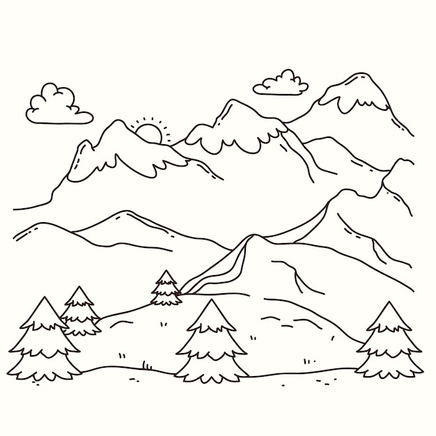 Free vector hand drawn mountain outline illustration