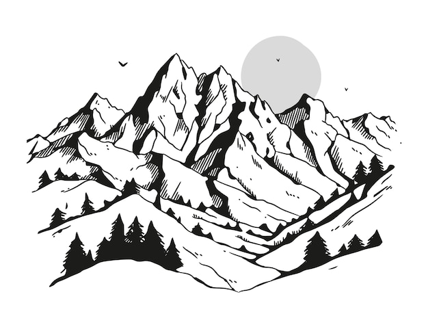 Hand drawn mountain outline illustration