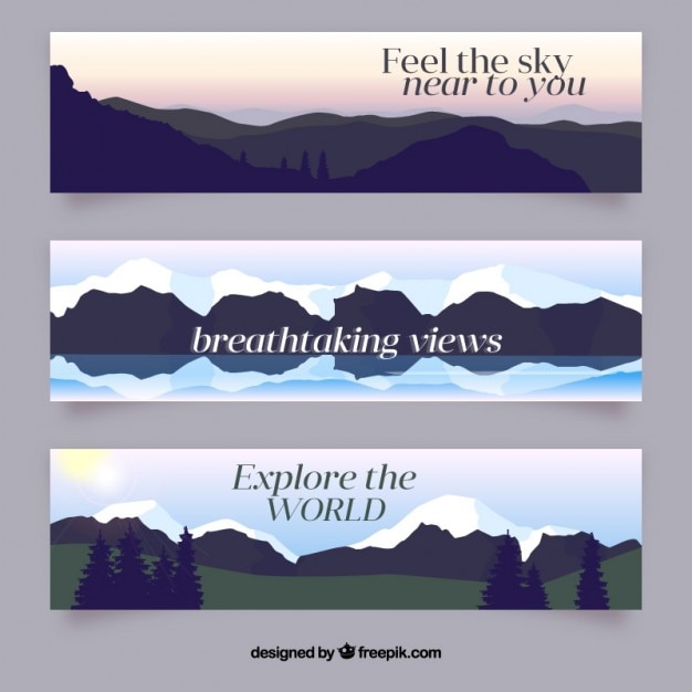 Free Vector hand drawn mountainous landscapes banners