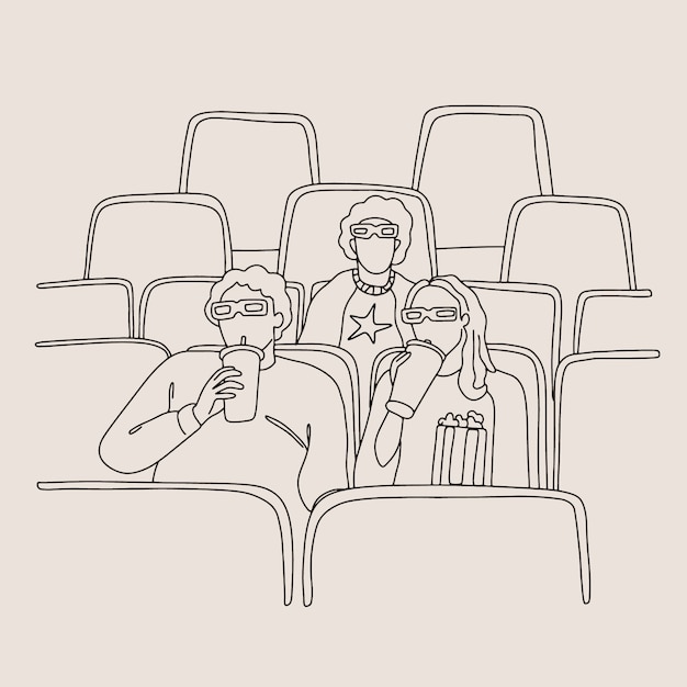 Hand drawn movie theater drawing illustration