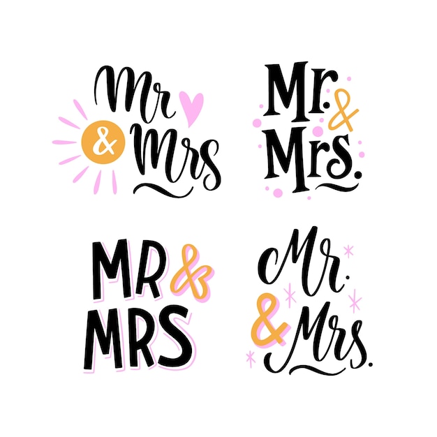 Hand drawn mr and mrs  lettering design