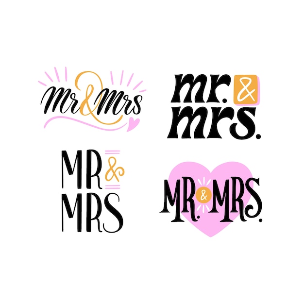 Hand drawn mr and mrs  lettering design