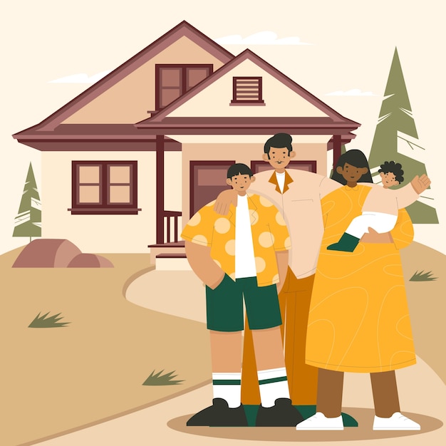 Free Vector hand drawn multigenerational home illustration