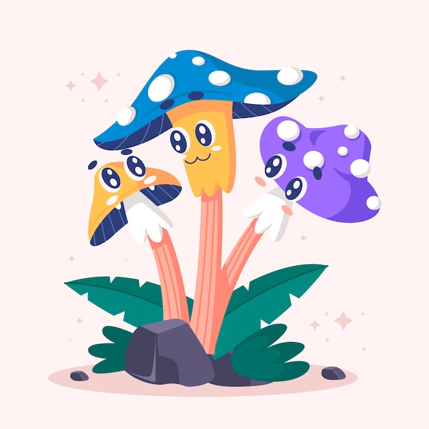 Free vector hand drawn mushroom cartoon illustration