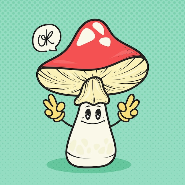 Hand drawn mushroom  cartoon illustration