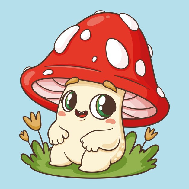 Hand drawn mushroom cartoon illustration