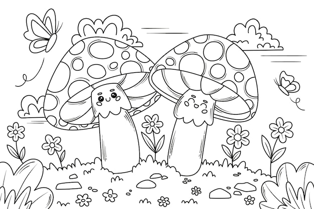 Free vector hand drawn mushroom  illustration