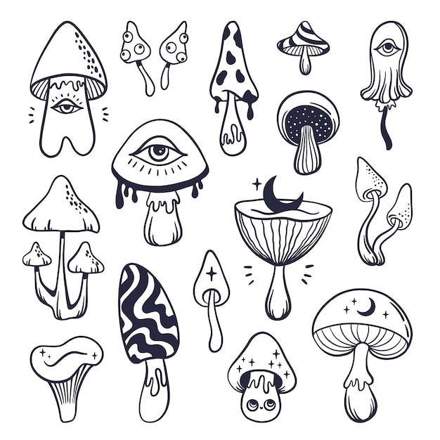 Free Vector hand drawn mushroom outline illustration