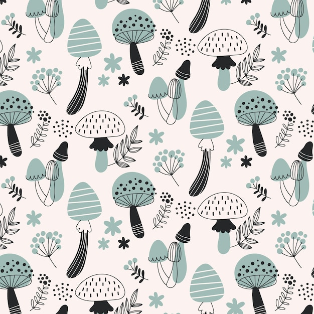 Hand drawn mushroom pattern