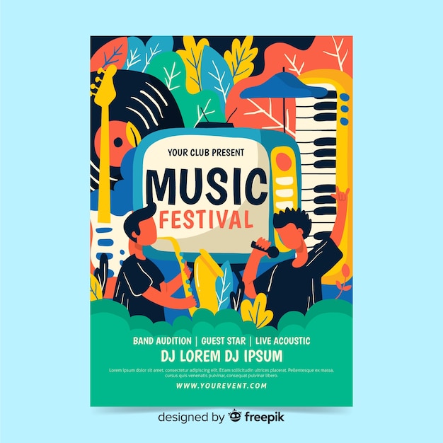 Hand drawn music fest poster template