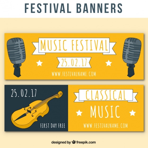 Free Vector hand-drawn music festival banners