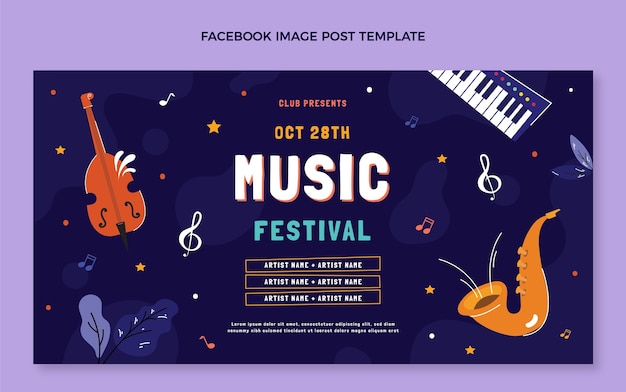 Hand drawn music festival facebook post