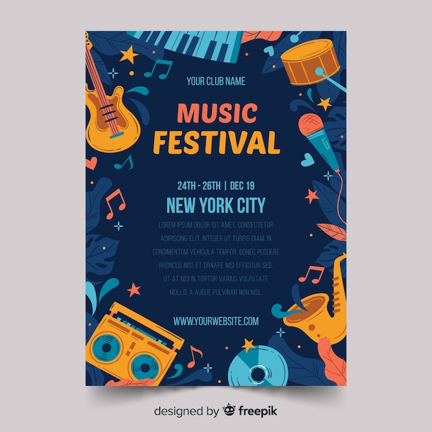 Hand drawn music festival poster template