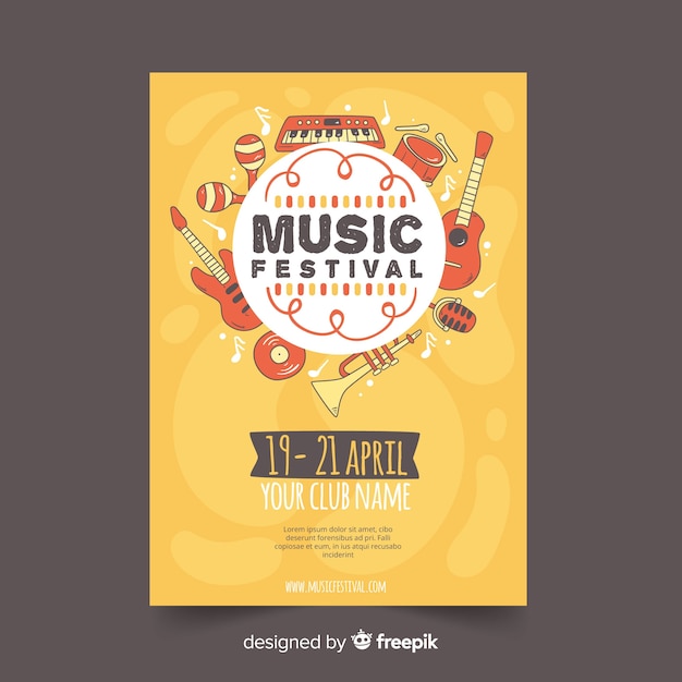 Free vector hand drawn music festival poster template