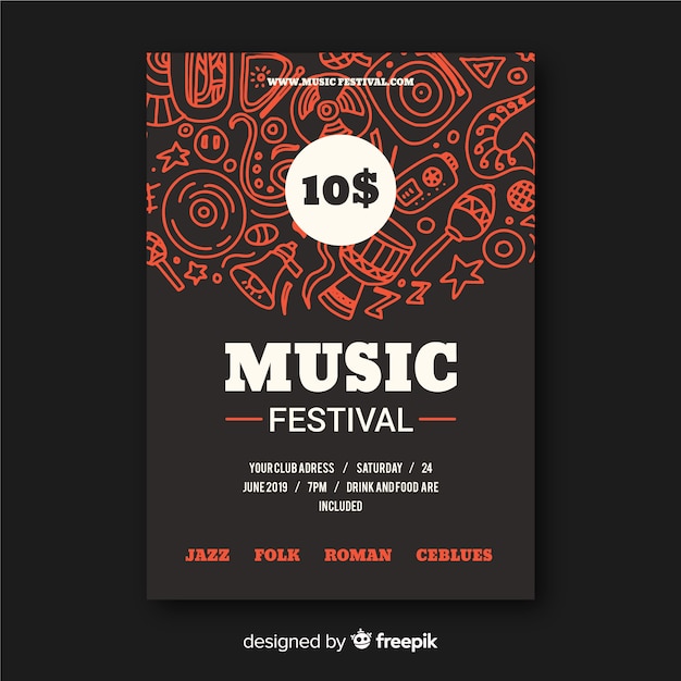 Hand drawn music festival poster template