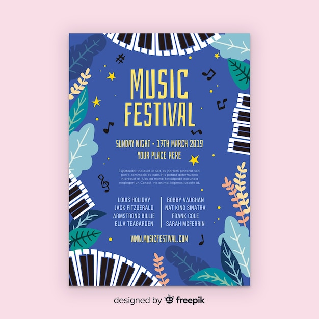 Hand drawn music festival poster template