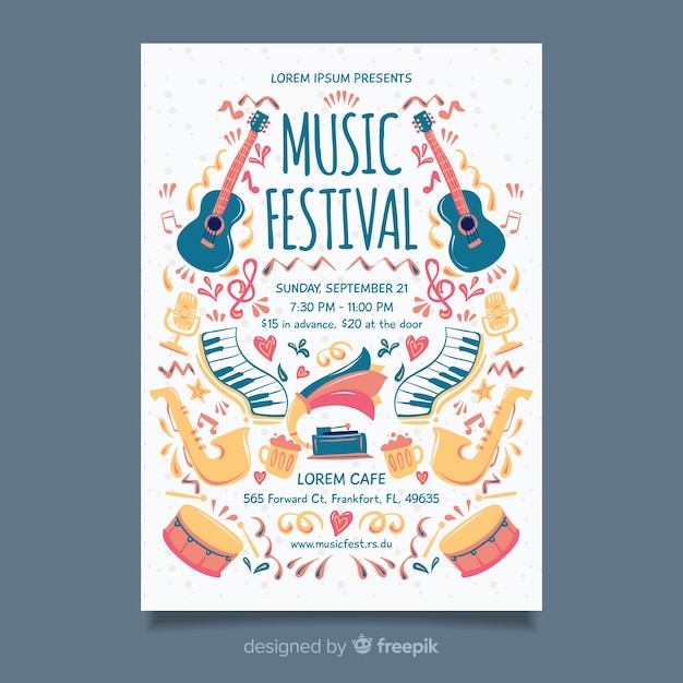 Hand drawn music festival poster template