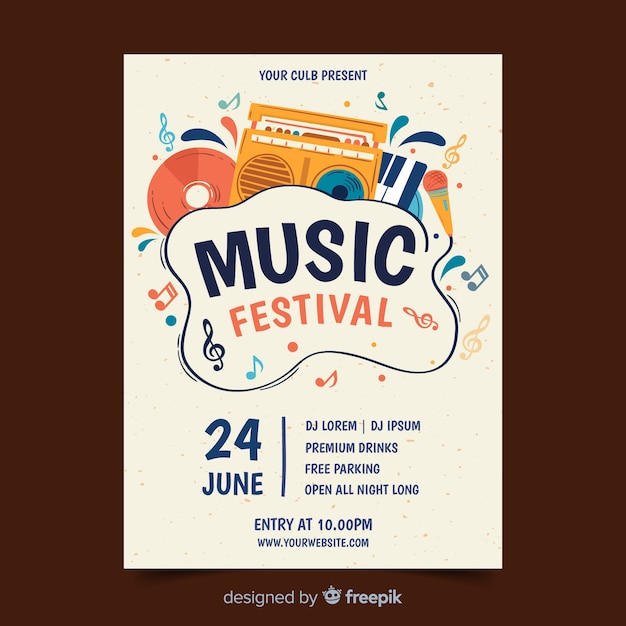 Hand drawn music festival poster template