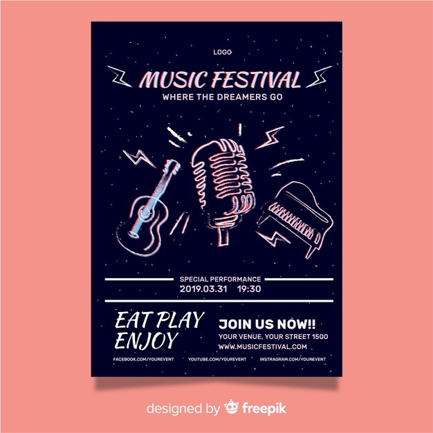 Hand drawn music festival poster template