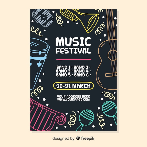 Hand drawn music festival poster template