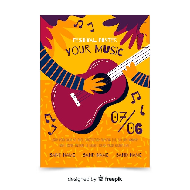 Free Vector hand drawn music festival poster template