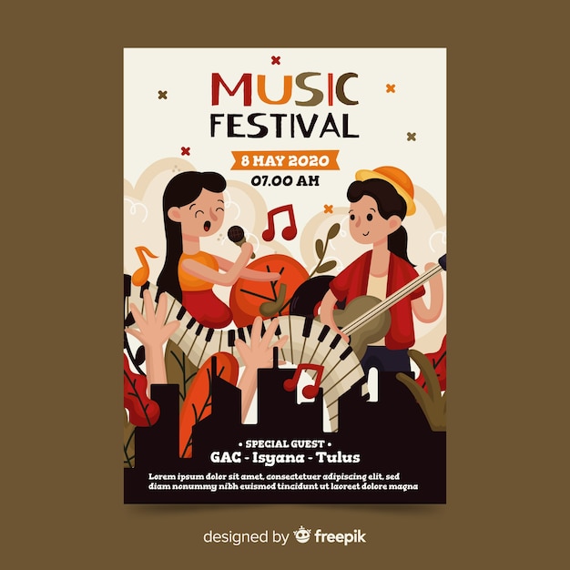 Hand drawn music festival poster template