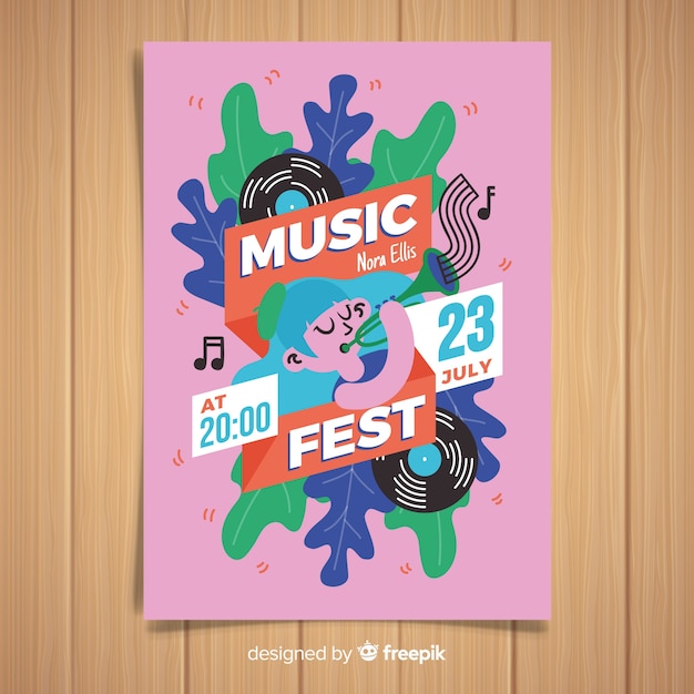 Free vector hand drawn music festival poster template