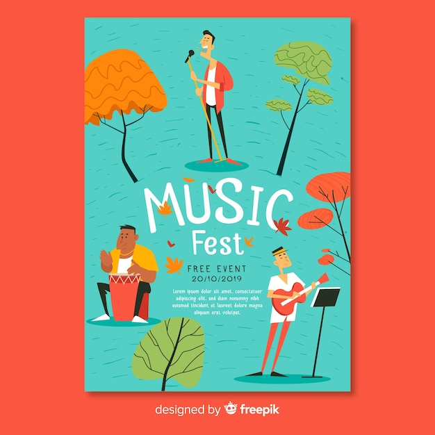 Free vector hand drawn music festival poster template