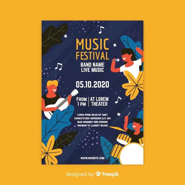 Hand drawn music festival poster template