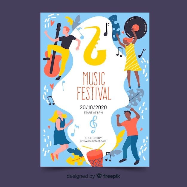 Free Vector hand drawn music festival poster template