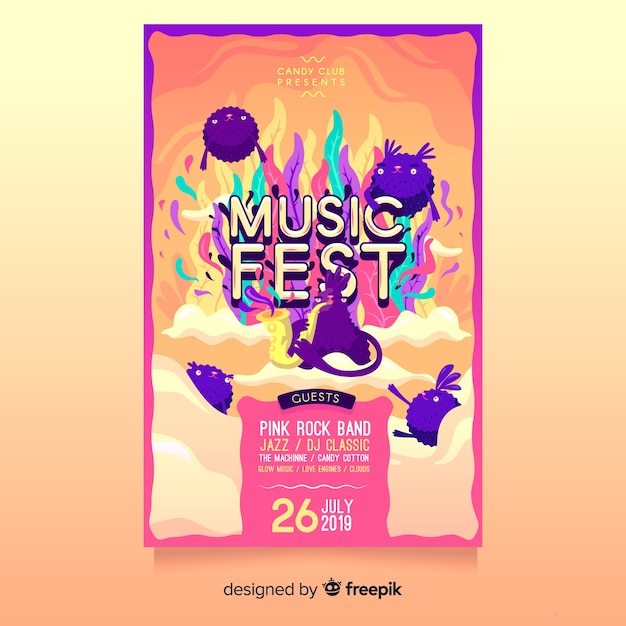 Hand drawn music festival poster template