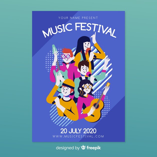 Hand drawn music festival poster template