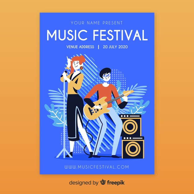 Hand drawn music festival poster template