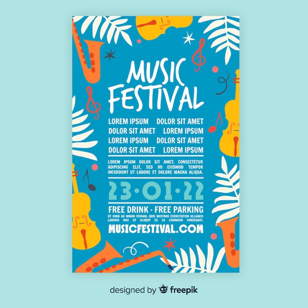 Hand drawn music festival poster template