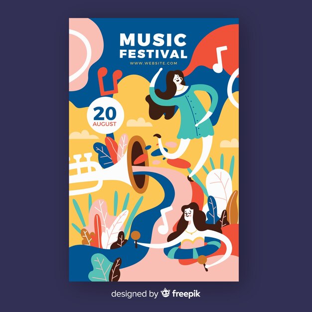 Hand-drawn music festival poster with dancers