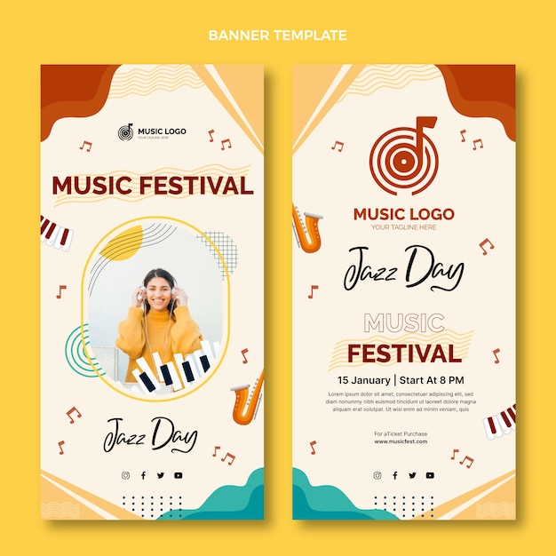 Hand drawn music festival vertical banners