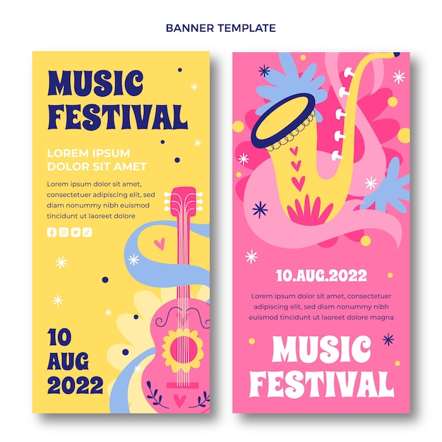 Hand drawn music festival vertical banners