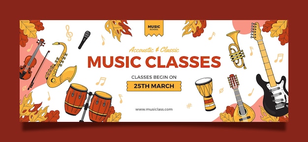 Hand drawn music school facebook cover template