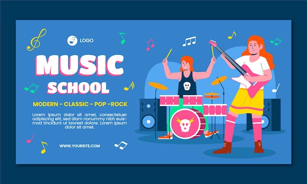 Hand drawn music school facebook template