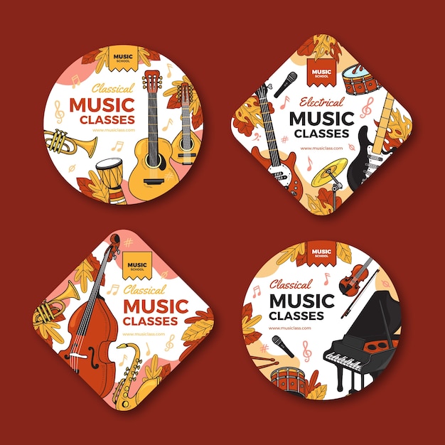 Hand drawn music school labels template