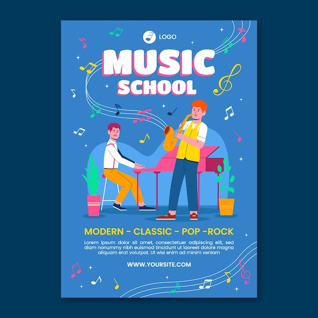 Hand drawn music school poster template