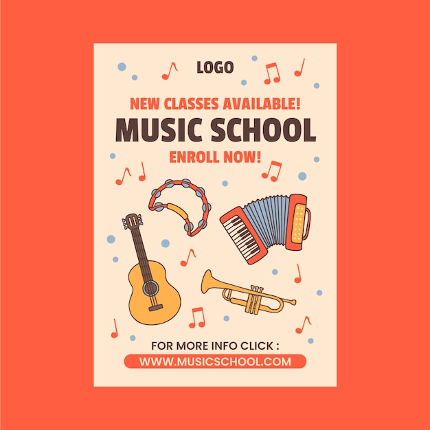 Free vector hand drawn music school poster template