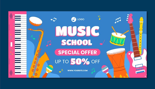 Hand drawn music school sale banner template