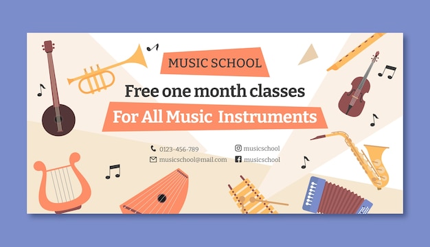 Free Vector hand drawn music school sale banner template