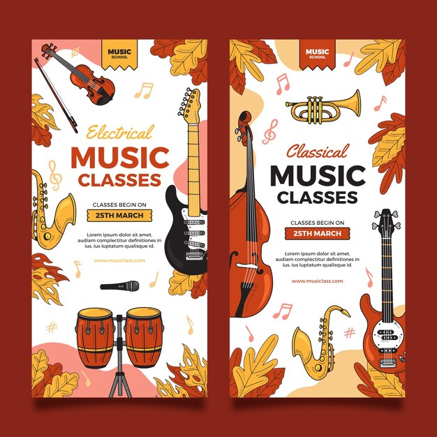 Hand drawn music school vertical banner