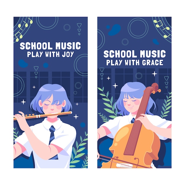 Free vector hand drawn music school vertical banner