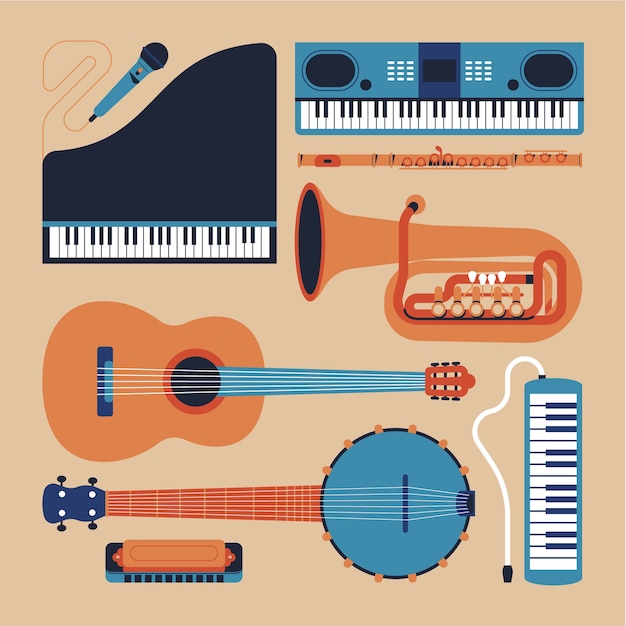 Free vector hand drawn musical instruments collection