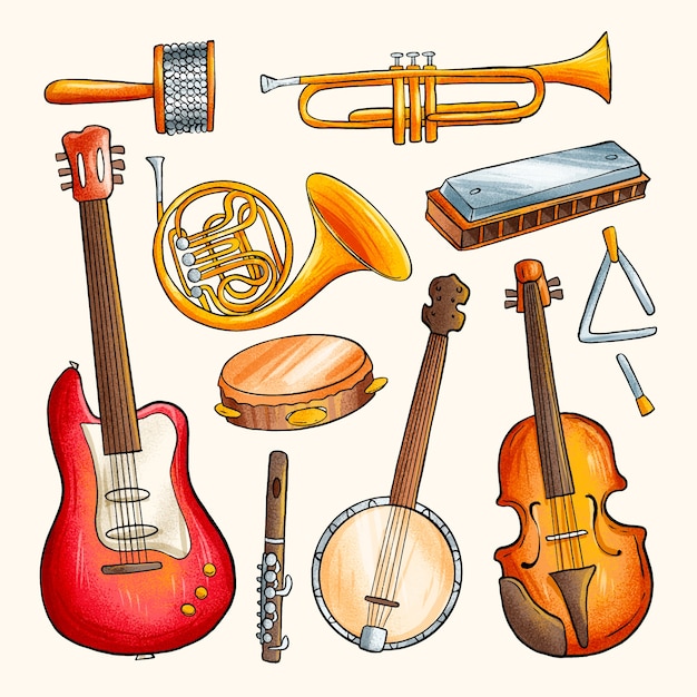 Free Vector hand drawn musical instruments