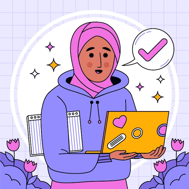 Free Vector hand drawn muslim girl education illustration